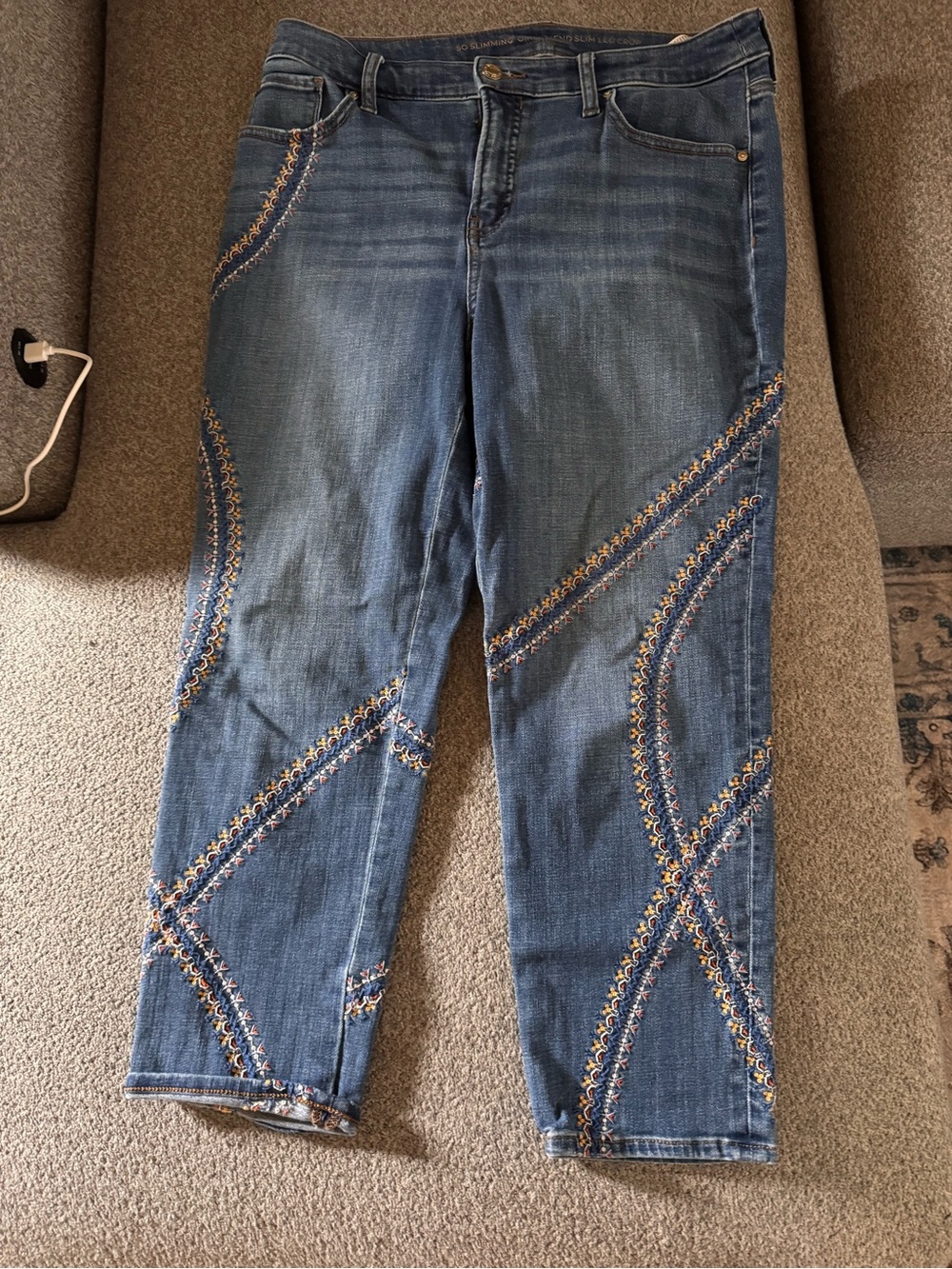 Chico's Blue Embroidered Ankle Jeans